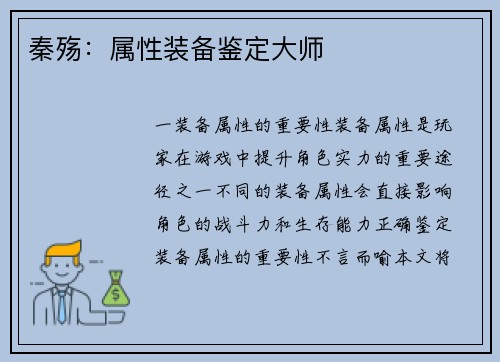 秦殇:属性装备鉴定大师